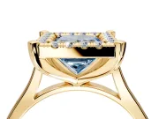 Single Halo Engagement Ring Setting for Fancy Blue Princess Cut Center with Corner Claws, Plain Band and Prong Head in Yellow Gold