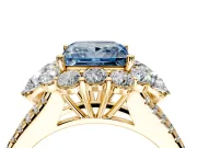 Halo Engagement Ring Setting for Fancy Blue Princess Cut Center with Two-Strand Split Shank and Prong Head in Yellow Gold