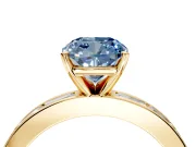 Solitaire Engagement Ring Setting for Fancy Blue Cushion Cut Center with Channel Baguette Band and Prong Head in Yellow Gold