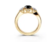 3 Stone Engagement Ring Setting for Fancy Black Oval Center with Raised Basket Heads and Prong Head in Yellow Gold