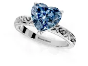 Solitaire Engagement Ring Setting for Fancy Blue Heart-Shaped Center with Scrollwork Band and Prong Head in Platinum