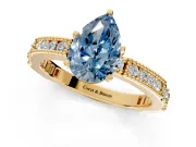 Solitaire Engagement Ring Setting for Fancy Blue Pear-Shaped Center with Milgrain-Edged Pave Band and Prong Head in Yellow Gold
