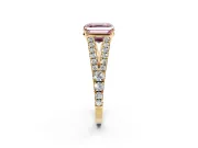 Solitaire Engagement Ring Setting for Fancy Pink Asscher Cut Center with Pave Split Shank and Prong Head in Yellow Gold