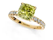 Solitaire Engagement Ring Setting for Fancy Yellow Cushion Cut Center with Shared-Prong Accents and Prong Head in Yellow Gold