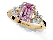 Solitaire Engagement Ring Setting for Fancy Pink Emerald Cut Center with Marquise Flower Shoulders and Prong Head in Yellow Gold
