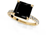 Solitaire Engagement Ring Setting for Fancy Black Asscher Cut Center with Fine Pave Narrow Band and Prong Head in Yellow Gold