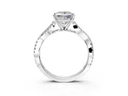 Solitaire Engagement Ring Setting for Princess Cut Center with Twisted Pave Split Shank and Prong Head in Platinum