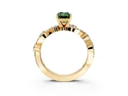 Solitaire Engagement Ring Setting for Fancy Green Emerald Cut Center with Bar-Station Pave Twist and Prong Head in Yellow Gold