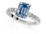 Solitaire Engagement Ring Setting for Fancy Blue Emerald Cut Center with Single Row Accent Band and Prong Head in Platinum
