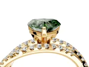 Solitaire Engagement Ring Setting for Fancy Green Heart-Shaped Center with Woven 3-Strand Pave Band and Prong Head in Yellow Gold