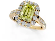 Floral Halo Engagement Ring Setting for Fancy Yellow Emerald Cut Center with Large Halo Accents and Prong Head in Yellow Gold