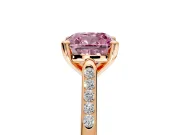 Solitaire Engagement Ring Setting for Fancy Pink Cushion Cut Center with Channel Accents and Prong Head in Rose Gold