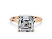 Solitaire Engagement Ring Setting for Asscher Cut Center with Straight Thin Band and Prong Head in Rose Gold
