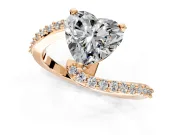 Solitaire Engagement Ring Setting for Heart-Shaped Center with Pave Bypass Swirl Band and Prong Head in Rose Gold