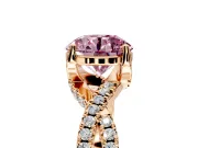 Solitaire Engagement Ring Setting for Fancy Pink Round Cut Center with Narrow Twist Pave Band and Prong Head in Rose Gold
