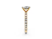 Solitaire Engagement Ring Setting for Oval Center with Fine Pave Band and Claw Prong Head in Yellow Gold