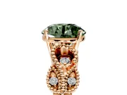 Leaf Engagement Ring Setting for Fancy Green Round Cut Center with Milgrain Accent Band and Prong Head in Rose Gold