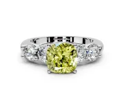5 Stone Engagement Ring Setting for Fancy Yellow Cushion Cut Center with Graduated Accents and Prong Head in Platinum