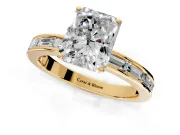 Solitaire Engagement Ring Setting for Radiant Cut Center with Channel Baguette Band and Prong Head in Yellow Gold