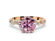 Cluster Engagement Ring Setting for Fancy Pink Round Cut Center with Round Cut Accent Band and Prong Head in Rose Gold