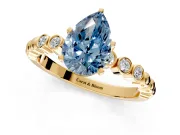 Solitaire Engagement Ring Setting for Fancy Blue Pear-Shaped Center with Bezel-Dot Beaded Band and Prong Head in Yellow Gold