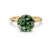 Low-Set Solitaire Engagement Ring Setting for Fancy Green Round Cut Center with Thin Plain Band and Prong Head in Yellow Gold