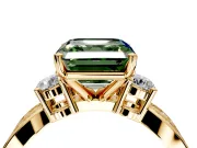 3 Stone Engagement Ring Setting for Fancy Green Asscher Cut Center with Pave Twist Band and Prong Head in Yellow Gold