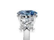 Floral Engagement Ring Setting for Fancy Blue Oval Center with Marquise Cluster Shoulders and Prong Head in Sterling Silver