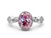 Vintage Station Engagement Ring Setting for Fancy Pink Oval Center with Accents and Prong Head in White Gold