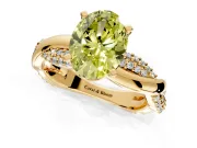 Solitaire Engagement Ring Setting for Fancy Yellow Oval Center with Pave and Plain Crossover and Basket Head in Yellow Gold