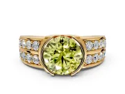 Bezel Engagement Ring Setting for Fancy Yellow Round Cut Center with Wide Channel-Set Band and Bezel Head in Yellow Gold
