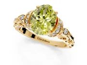 Solitaire Engagement Ring Setting for Fancy Yellow Oval Center with Filigree Band and Prong Head in Yellow Gold