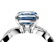 Solitaire Engagement Ring Setting for Fancy Blue Asscher Cut Center with Half-Pave Crossover Band and Prong Head in White Gold