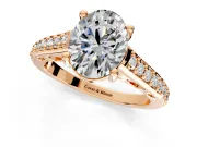 Solitaire Engagement Ring Setting for Oval Center with Pave Cathedral Band and Prong Head in Rose Gold
