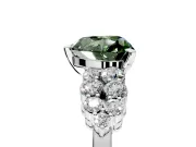 Cluster Engagement Ring Setting for Fancy Green Heart-Shaped Center with 2-Row Shoulder Clusters and Prong Head in White Gold