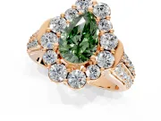 Large Accent Halo Engagement Ring Setting for Fancy Green Pear-Shaped Center with Pave Split Shank and Prong Head in Rose Gold