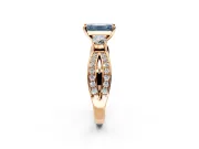3 Stone Engagement Ring Setting for Fancy Blue Emerald Cut Center with Pave Twist Band and Prong Head in Rose Gold