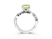 Solitaire Engagement Ring Setting for Fancy Yellow Asscher Cut Center with Bar-Station Pave Twist and Prong Head in White Gold
