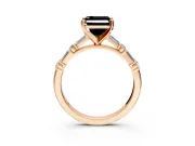Baguette Engagement Ring Setting for Fancy Black Asscher Cut Center with Alternating Bar-Set Band and Prong Head in Rose Gold