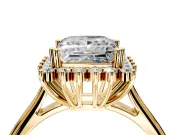 Starburst Halo Engagement Ring Setting for Princess Cut Center with Thin Round-Wire Band and Prong Head in Yellow Gold