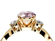 3 Stone Engagement Ring Setting for Fancy Pink Oval Center with Pave Twist Band and Prong Head in Yellow Gold