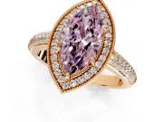 Milgrain Halo Engagement Ring Setting for Fancy Pink Marquise Center with Three-Sided Pave Band and Prong Head in Rose Gold