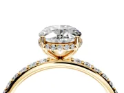 Hidden Halo Engagement Ring Setting for Oval Center with Pave Band and Prong Head in Yellow Gold