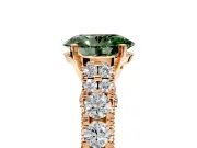 Solitaire Engagement Ring Setting for Fancy Green Oval Center with Pave Cathedral Shoulders and Prong Head in Rose Gold