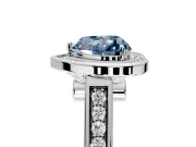 Halo Engagement Ring Setting for Fancy Blue Heart-Shaped Center with Outer Bezel Rim, Pave Band and Prong Head in Sterling Silver