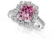 Milgrain Halo Engagement Ring Setting for Fancy Pink Radiant Cut Center with Bezel Point Accents and Prong Head in White Gold