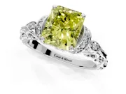 Solitaire Engagement Ring Setting for Fancy Yellow Radiant Cut Center with Filigree Band and Prong Head in Sterling Silver