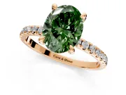 Solitaire Engagement Ring Setting for Fancy Green Oval Center with Fine Pave Narrow Band and Prong Head in Rose Gold