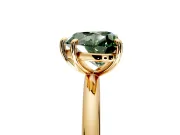 Low-Set Solitaire Engagement Ring Setting for Fancy Green Heart-Shaped Center with Thin Plain Band and Prong Head in Yellow Gold