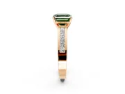 Solitaire Engagement Ring Setting for Fancy Green Asscher Cut Center with Princess Cut Channel Band and Prong Head in Rose Gold